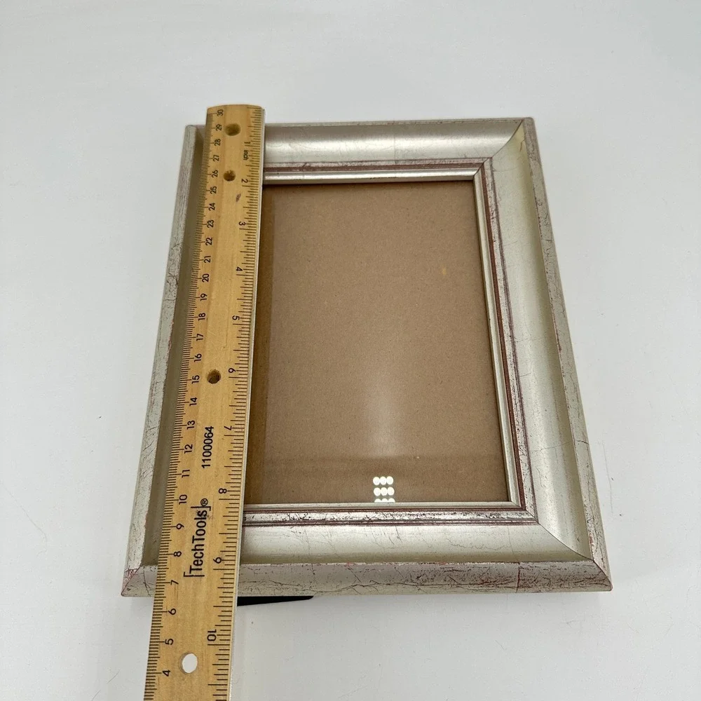 Martin Aborn Silver Red Crackle Finish 5x7 Picture Frame Easel Back Tabletop